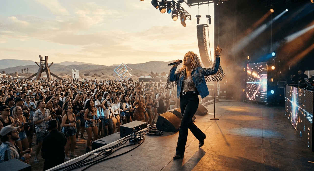 Western rock musician playing guitar inside a futuristic spaceship